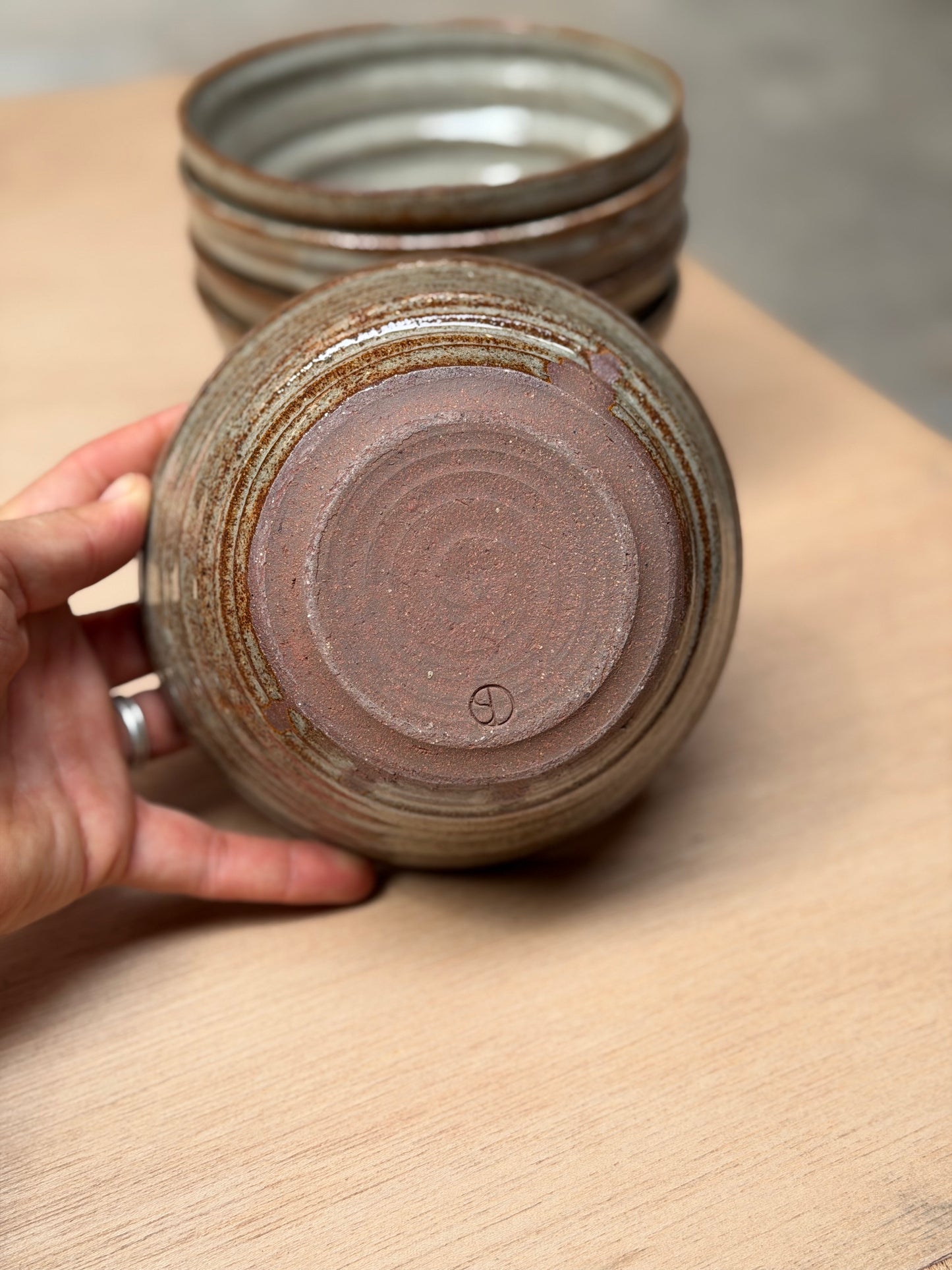 Bowl middel grijs/celadon/roest